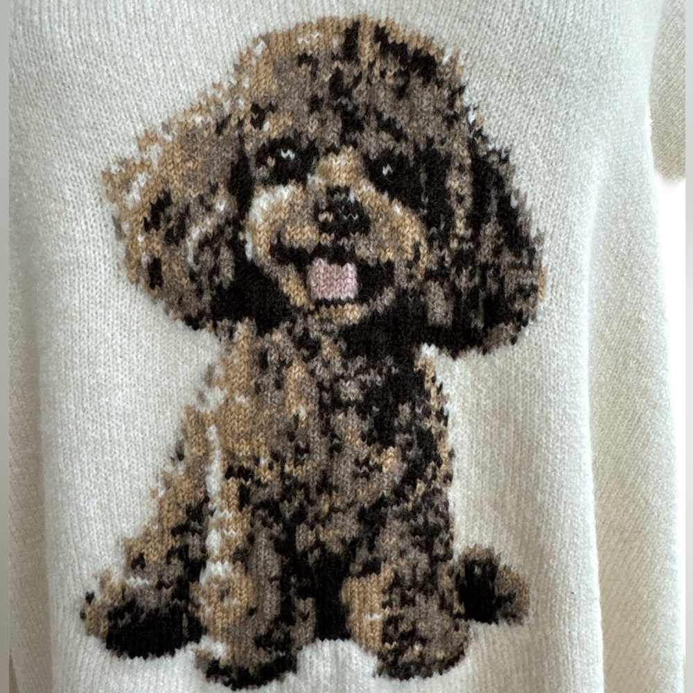 Anthropologie Maeve Crew Neck Dog Icon Pullover Sweater Neutral Doodle Size XL - Picture 6 of 11